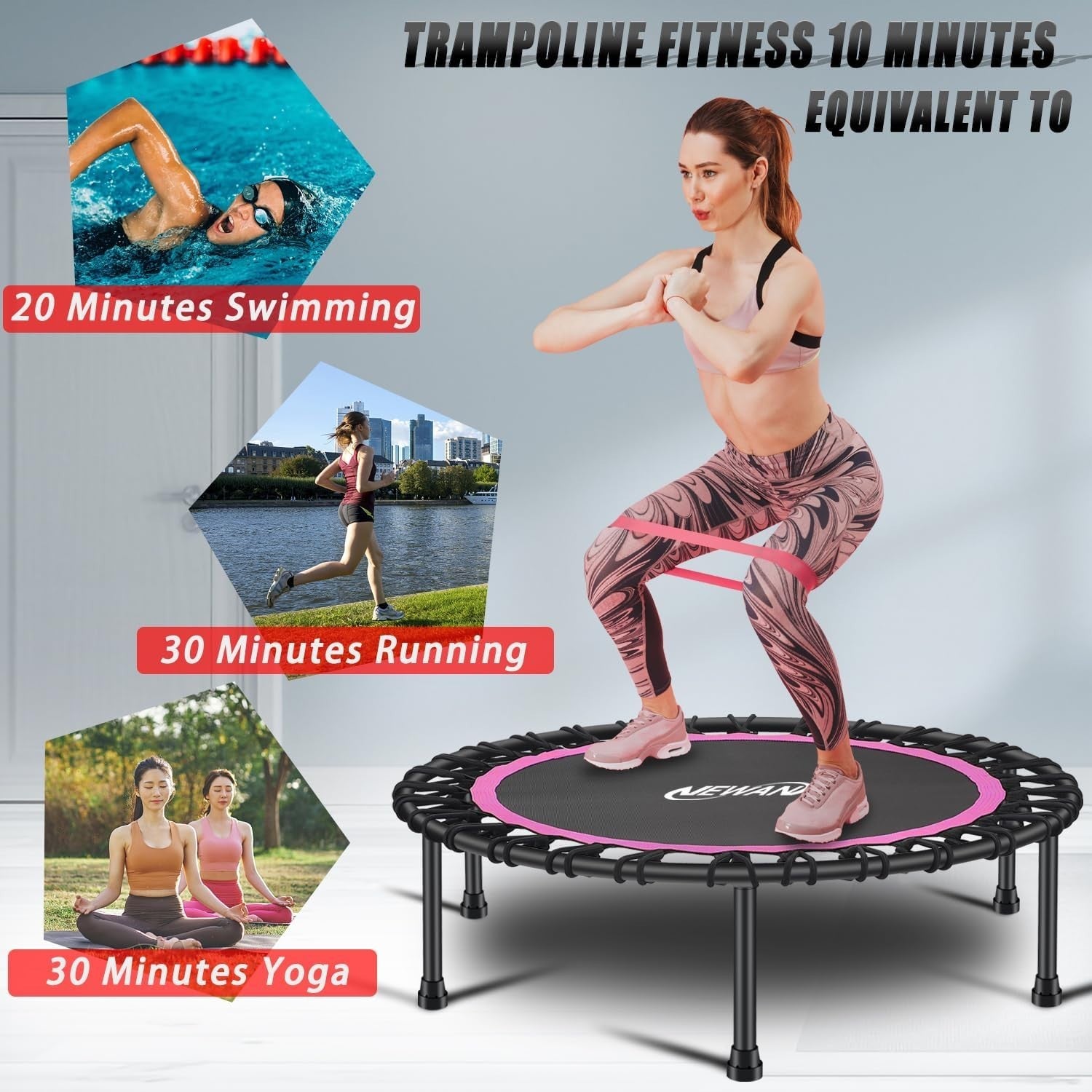 40in Silent Fitness Rebounder Trampoline Bungee Indoor Cardio