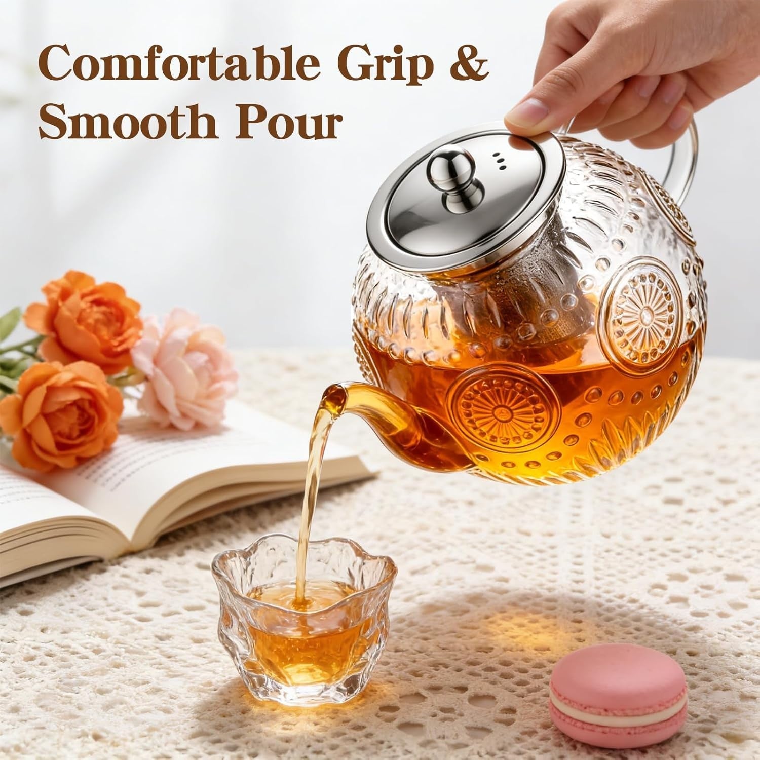 Glass Teapot 1200ml with Infuser Loose Leaf Tea Pot Stovetop Safe