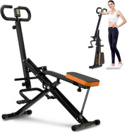 Foldable Squat Rowing Machine w LCD Resistance Bands 220LB Trainer