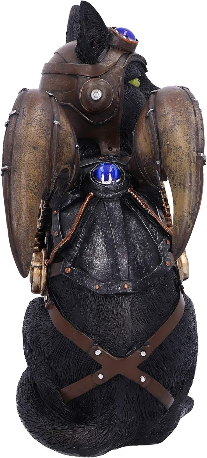 Steampunk Black Cat Figurine 22.7cm Winged Resin Statue Gothic Pilot Ornament