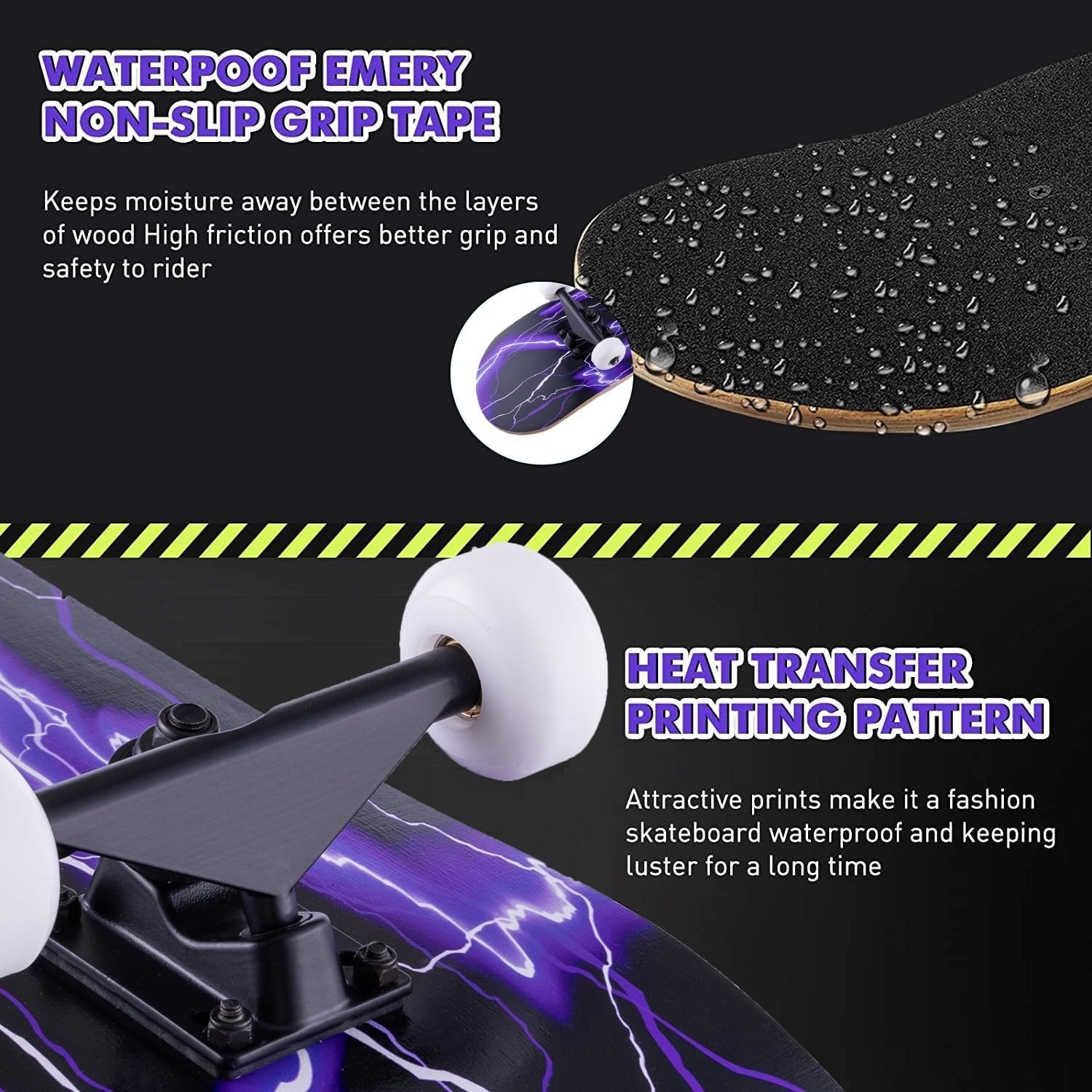31x8 Complete Maple Skateboard Double Kick Purple Cruiser Kids Teens Adult