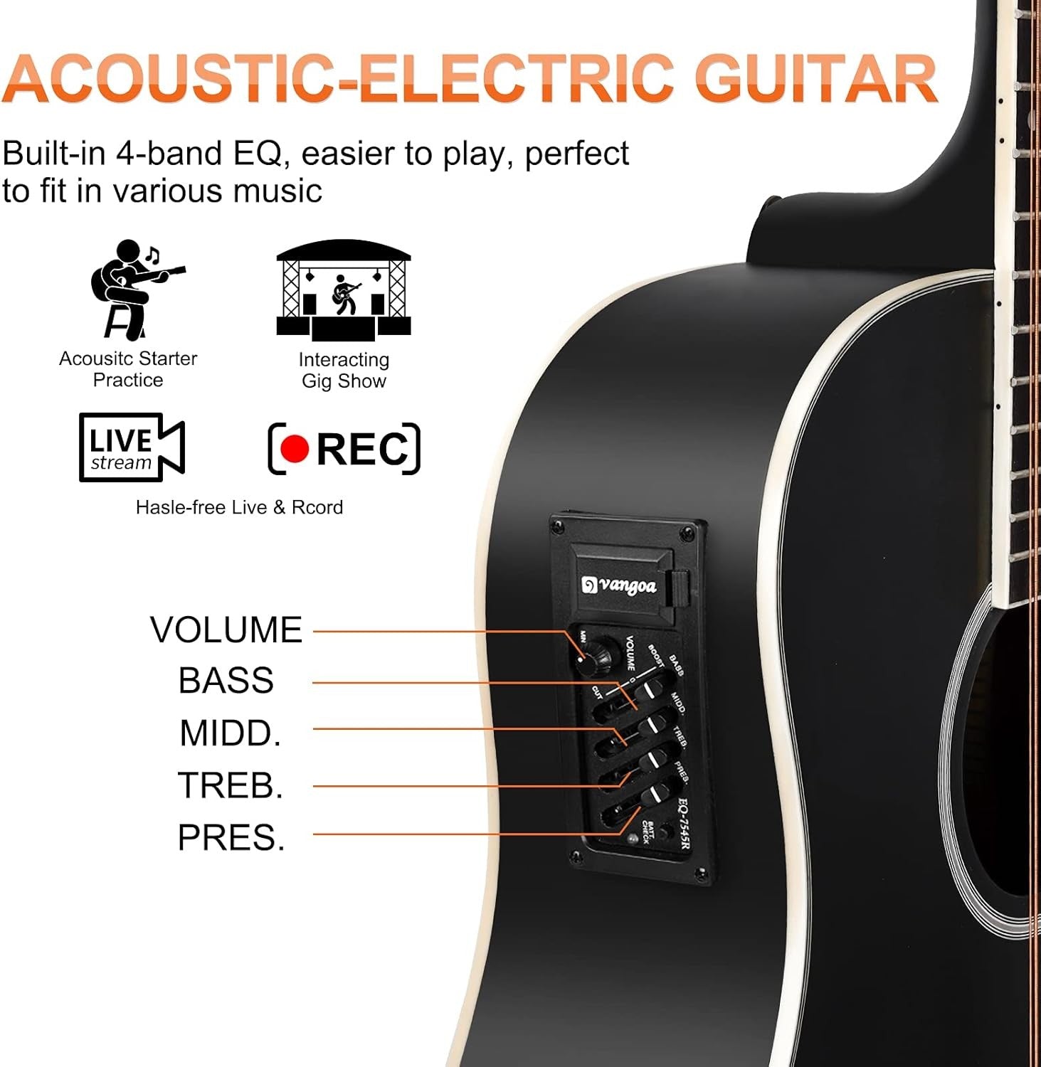 12 String Electro Acoustic Guitar 41in Cutaway w Pickup & Kit Black