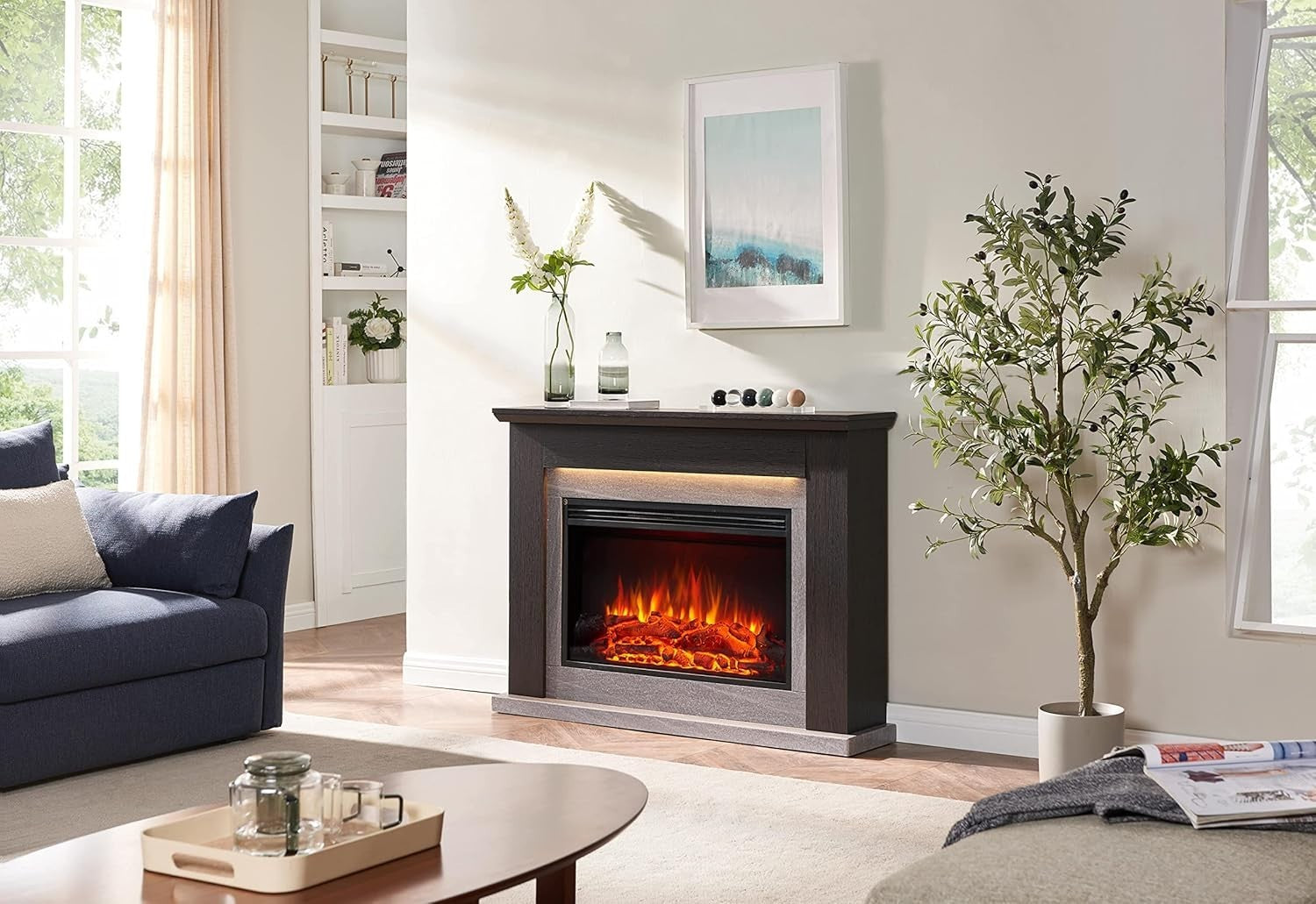 🔥 48" Electric Wall Fireplace Suite 2kW LED Heater Espresso Oak Remote