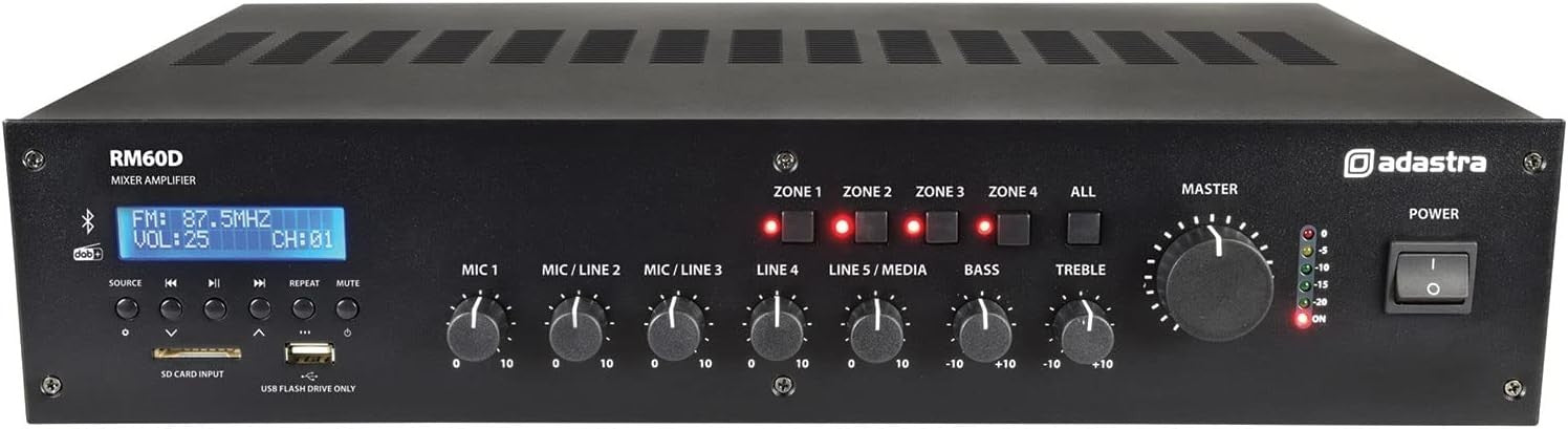 60W 100V Mixer Amplifier DAB+ Bluetooth USB SD PA System