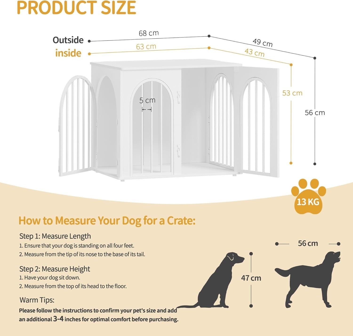 Indoor Small Dog Crate Furniture 68cm White Wooden Kennel Table, Lockable