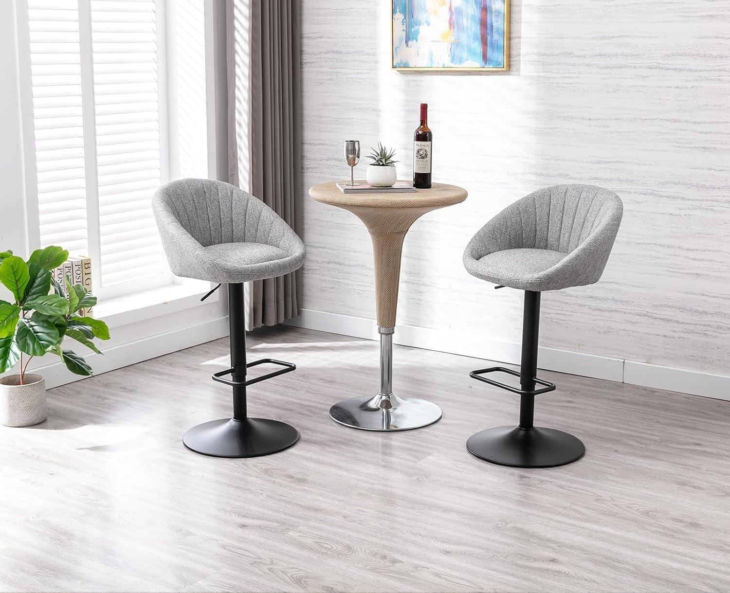 Set of 6 Grey Fabric Bar Stools Adjustable Swivel Counter Chairs