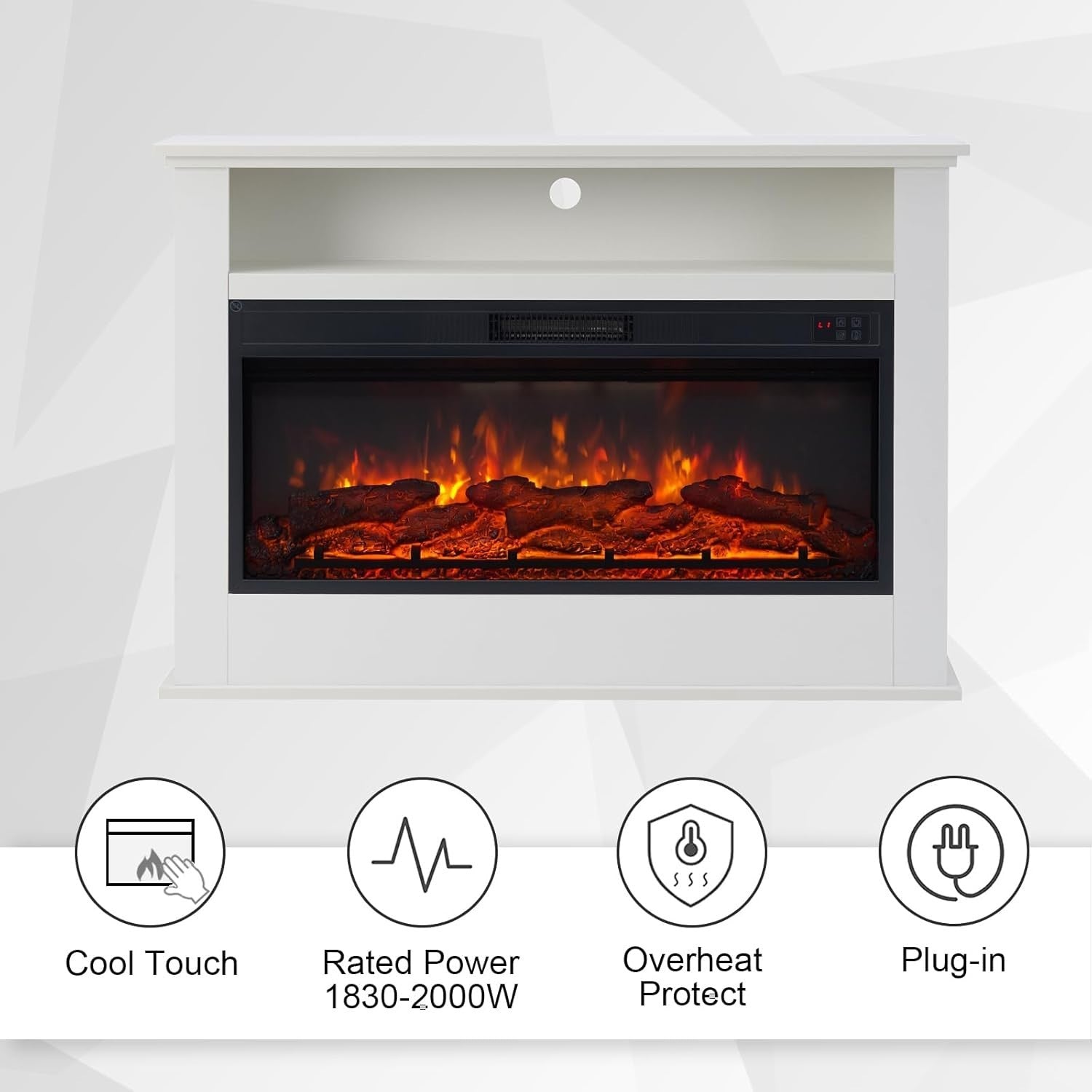 Electric Fireplace Heater 41” LED Flame Effect Surround White MDF