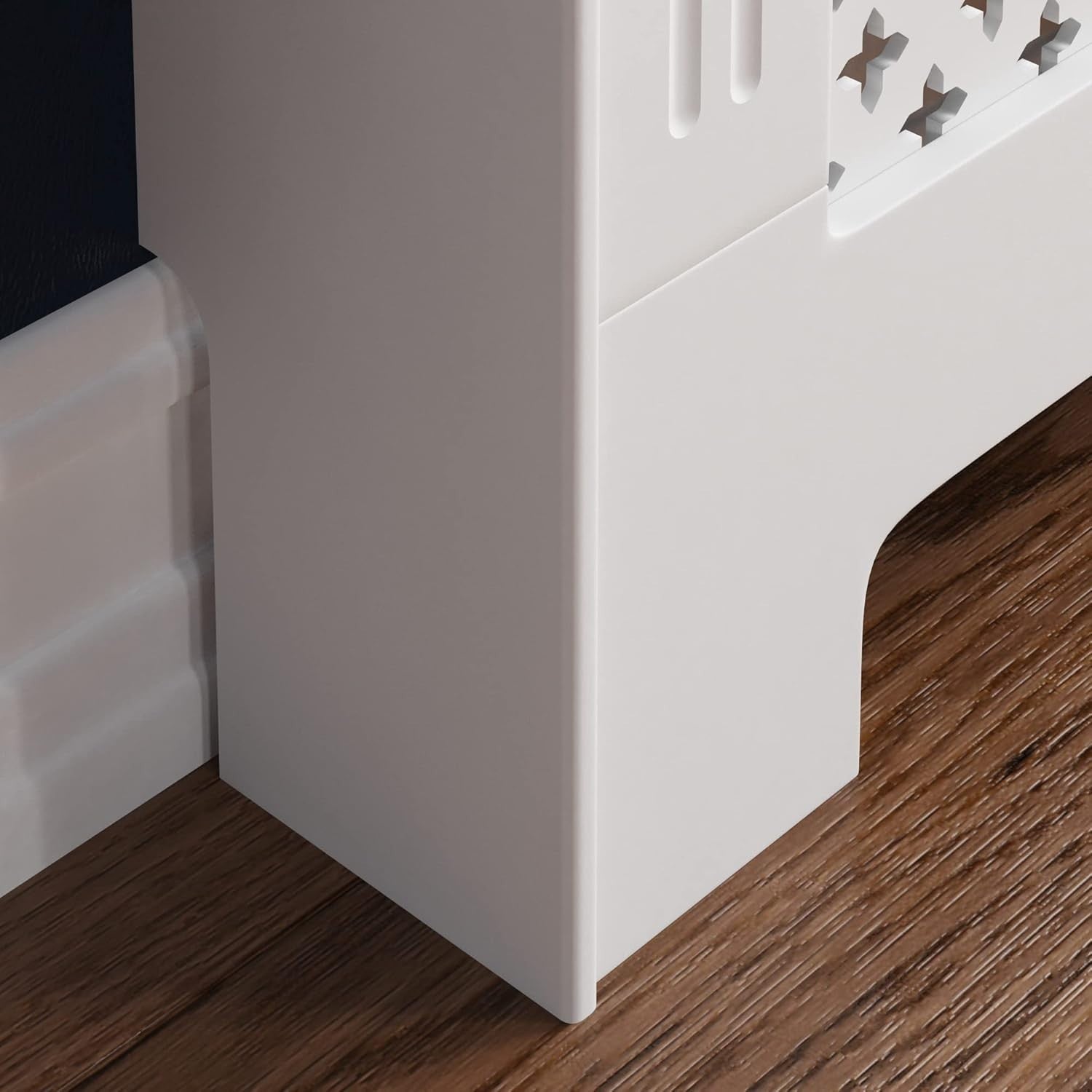 Small White Radiator Cover | Traditional Cross Pattern MDF Cabinet