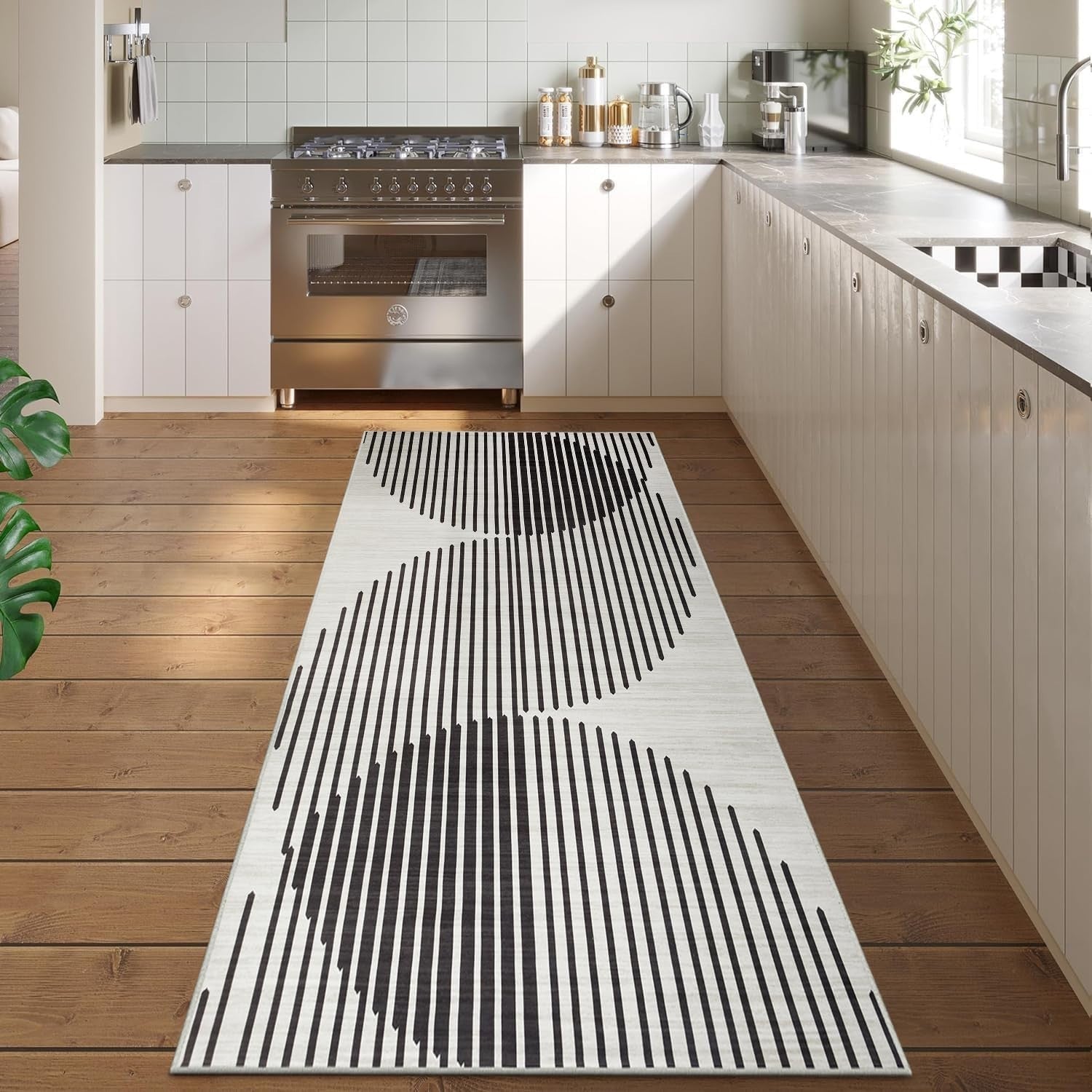 Geometric Runner Rug 80x300cm Modern Non-Slip Soft Hallway Carpet Easy Clean