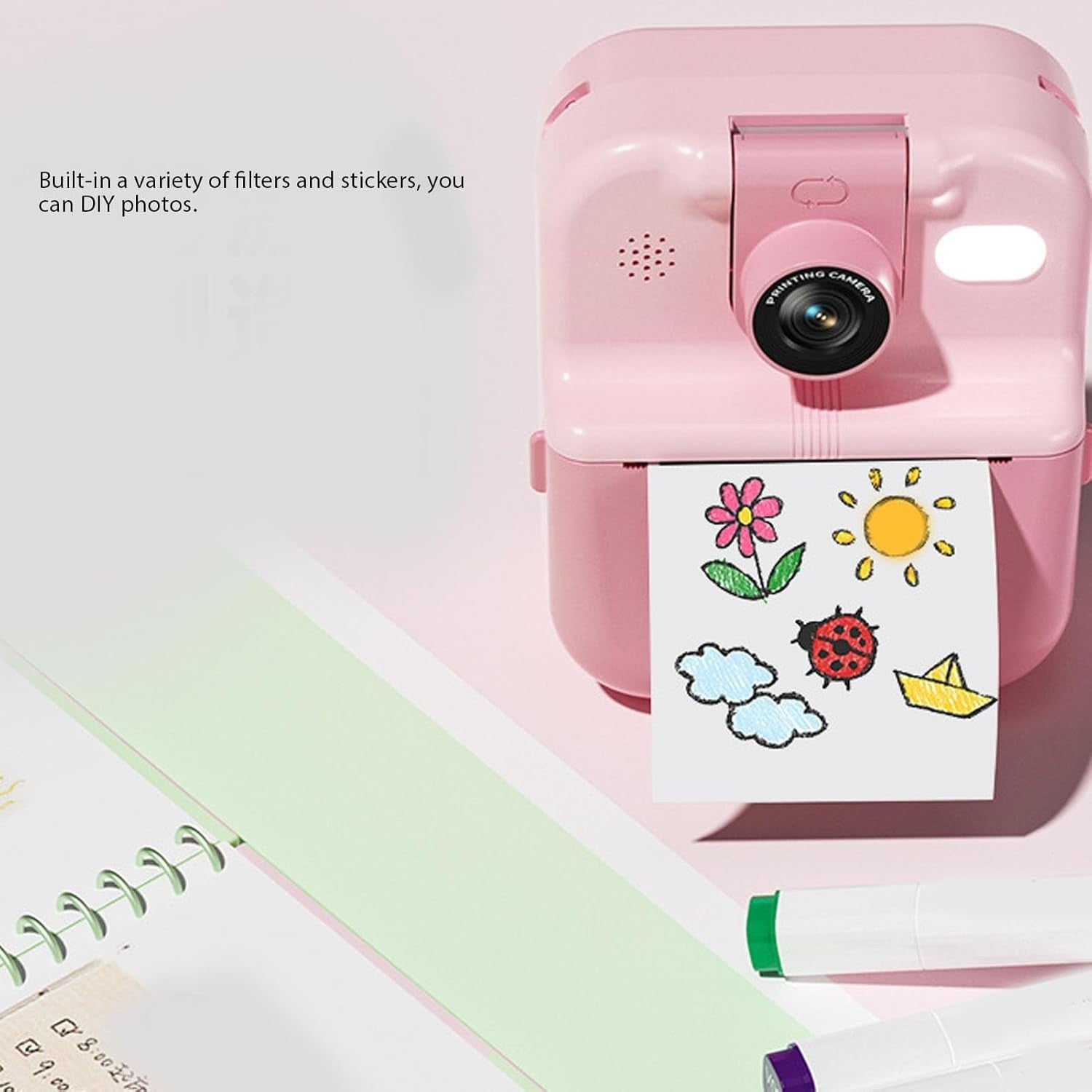 48MP Instant Print Camera 1080P Kids Camera App Print Rotating Lens