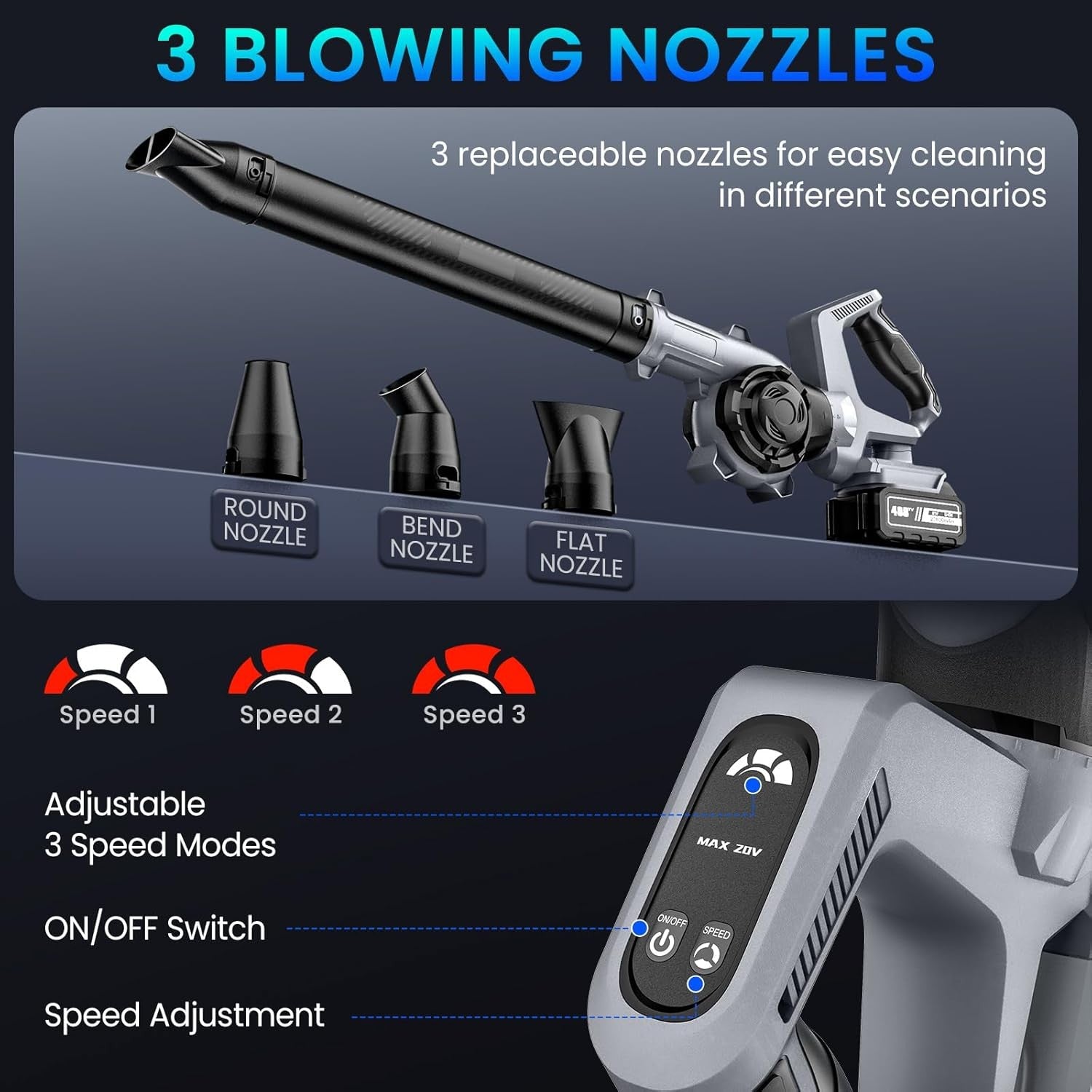 18V Cordless Leaf Blower 252km/h Turbo Adjustable Speed Garden Patio
