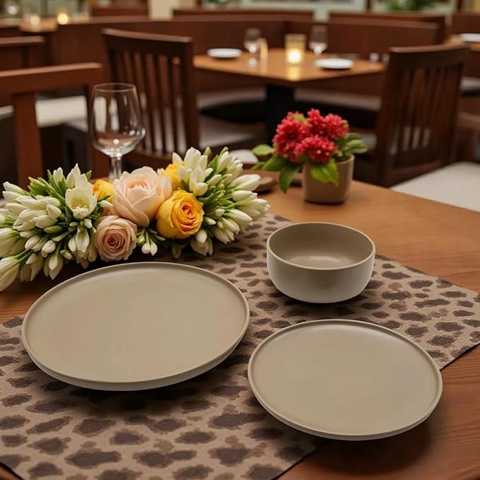 16 Piece Stoneware Dinner Set for 4 Plates Bowls Mugs Brown