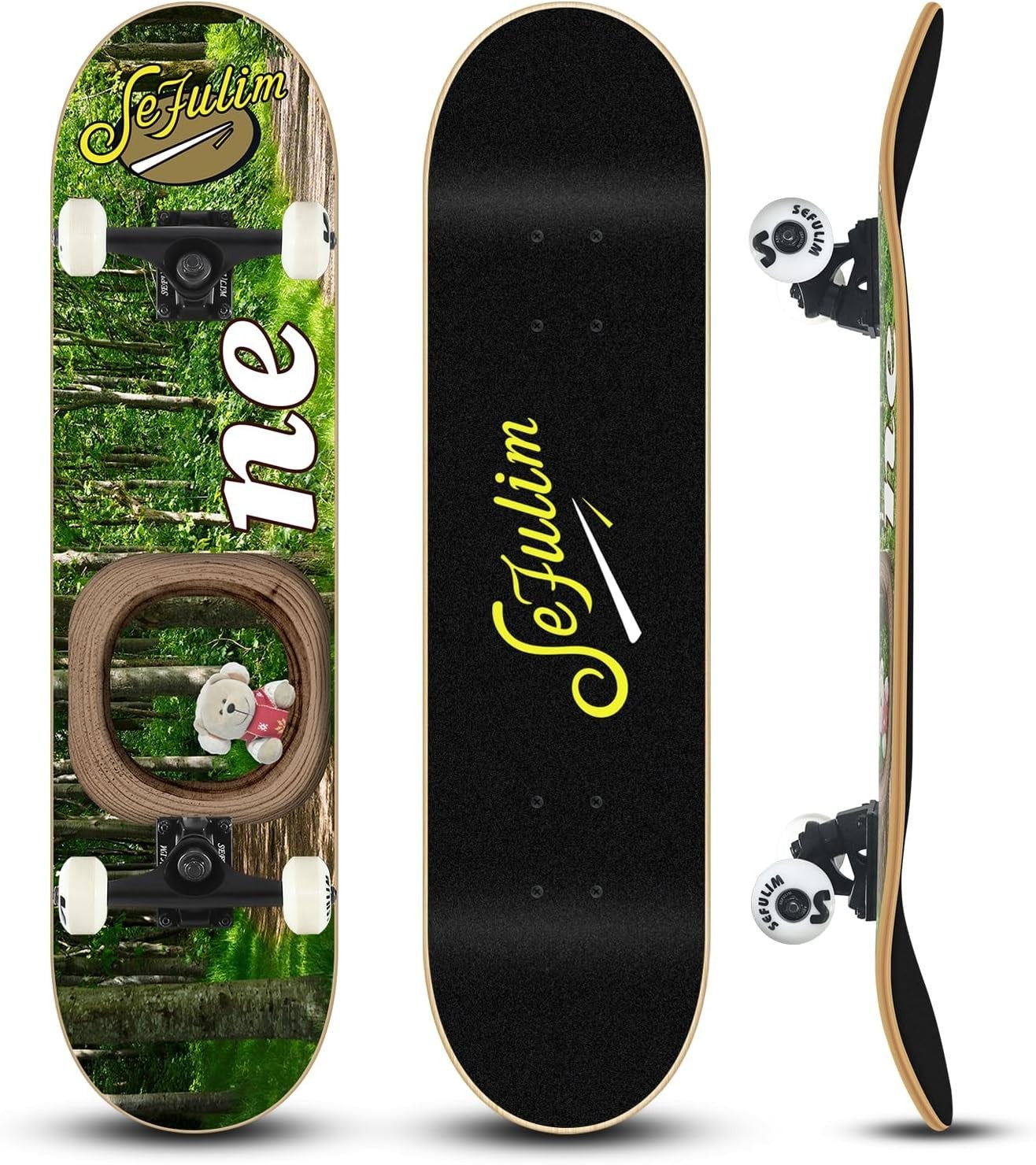 31" Complete Skateboard Maple Double Kick Trick Board Teens Adults Beginner