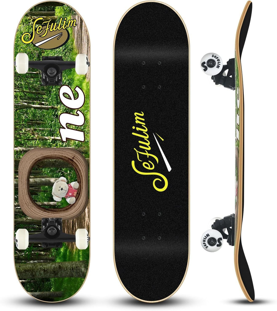31" Complete Skateboard Maple Double Kick Trick Board Teens Adults Beginner