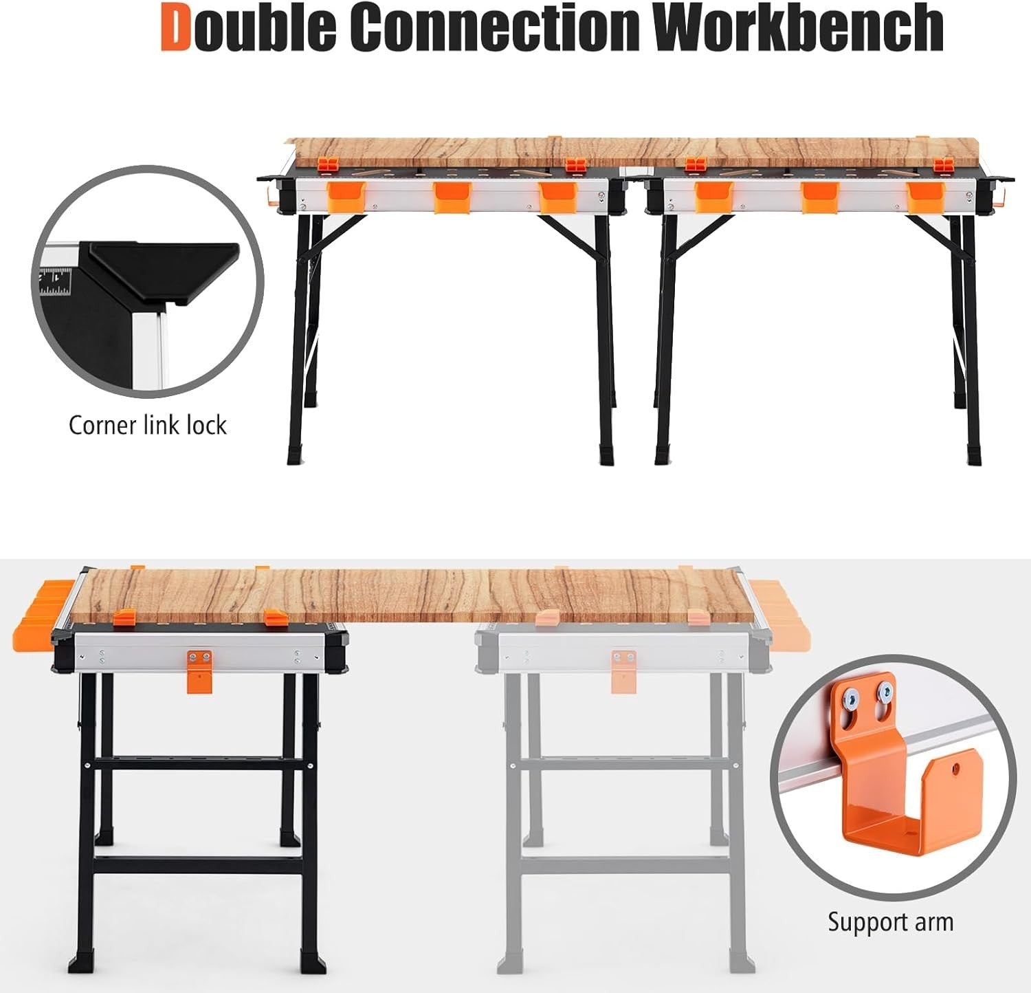 Folding Heavy Duty Workbench 450kg with Clamps Storage Boxes Portable Table