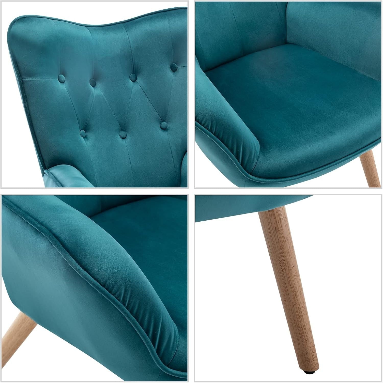 Teal Velvet Armchair with Footstool, Comfy Reading Lounge Chair Set