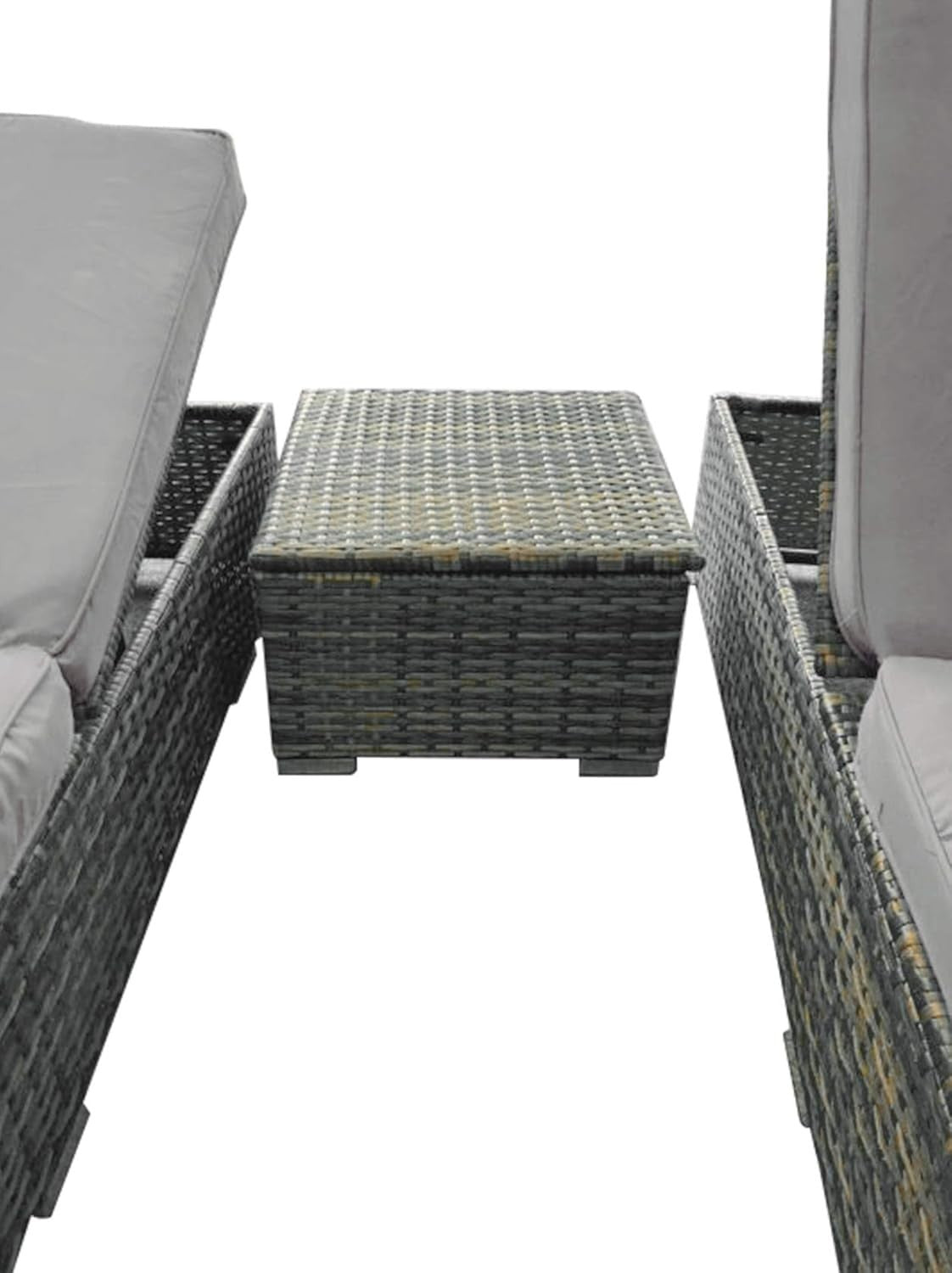 3-Piece Rattan Sun Lounger Set with Cushions & Storage Table, Adjustable Back