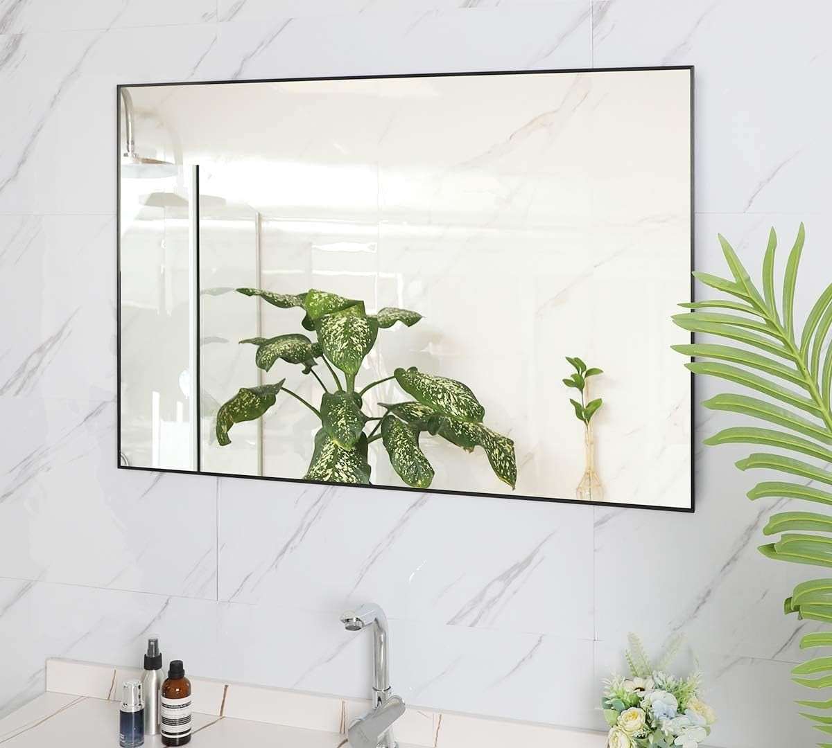 Large Wall Mirror 36x24” Black Frame Modern Bathroom Vanity Decor