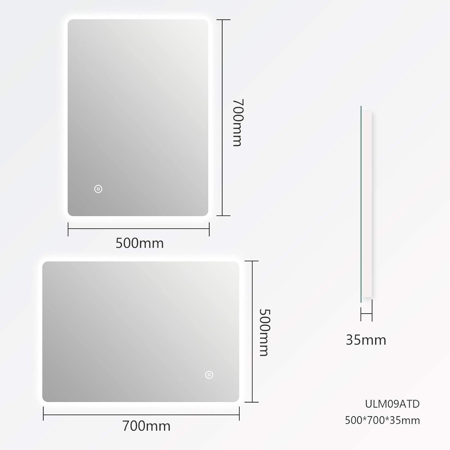 LED Bathroom Mirror 50x70cm Anti-Fog Touch Dimmable Backlit Wall Mount
