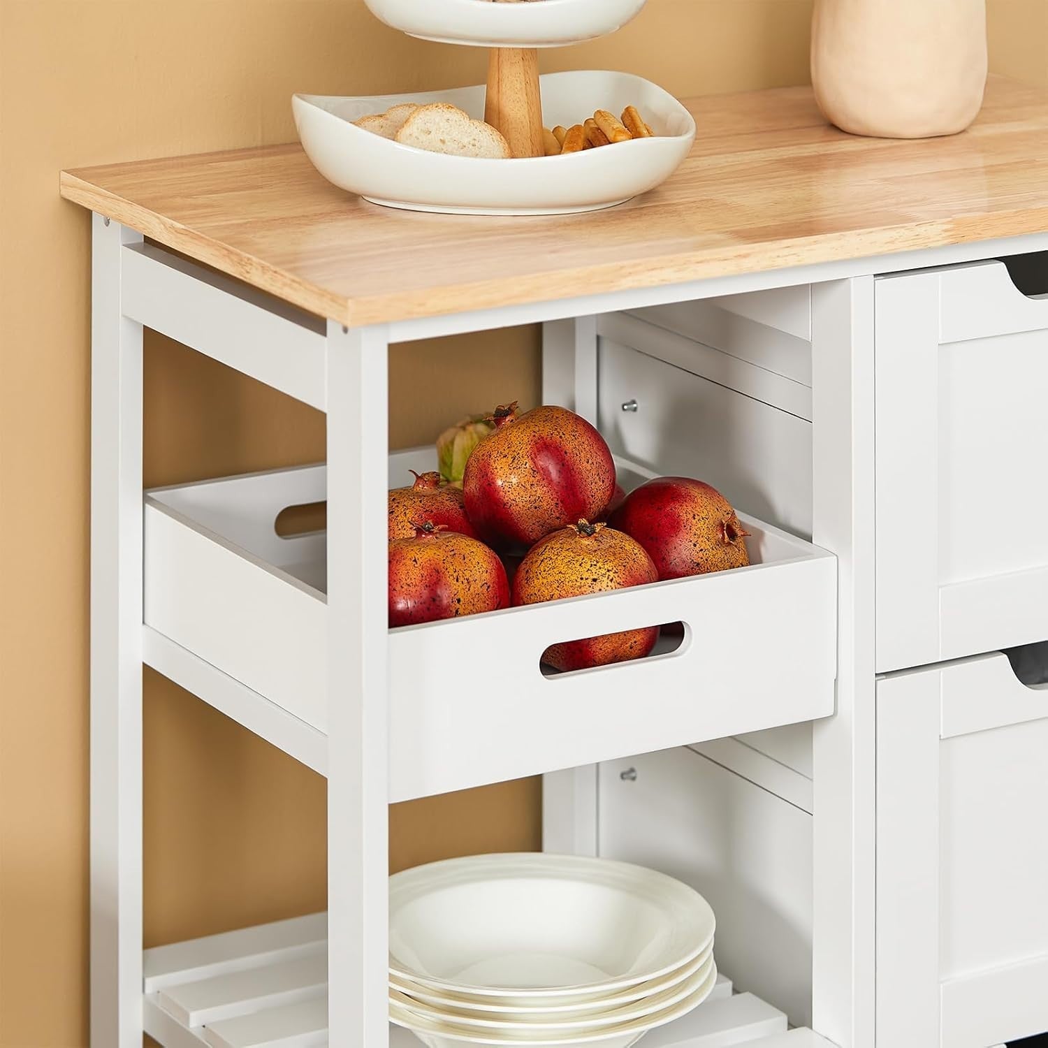 Kitchen Island Trolley with 3 Drawers & Removable Tray White 67x37cm