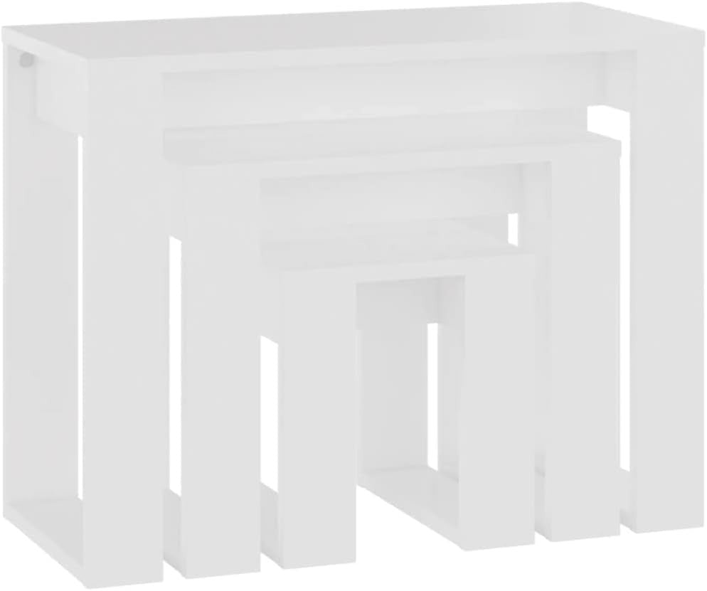 Space Saving Nesting Side Tables Set of 2 White/Walnut Wood Nightstand Accent