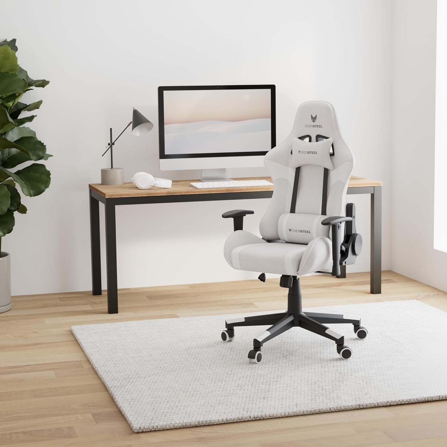 Professional Gaming Chair 180° Recline Fabric Grey White
