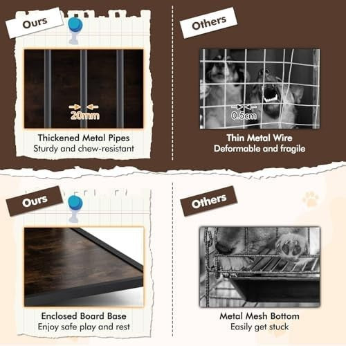 Industrial Dog Crate with 3 Doors & Adjustable Feet, Indoor Kennel Table