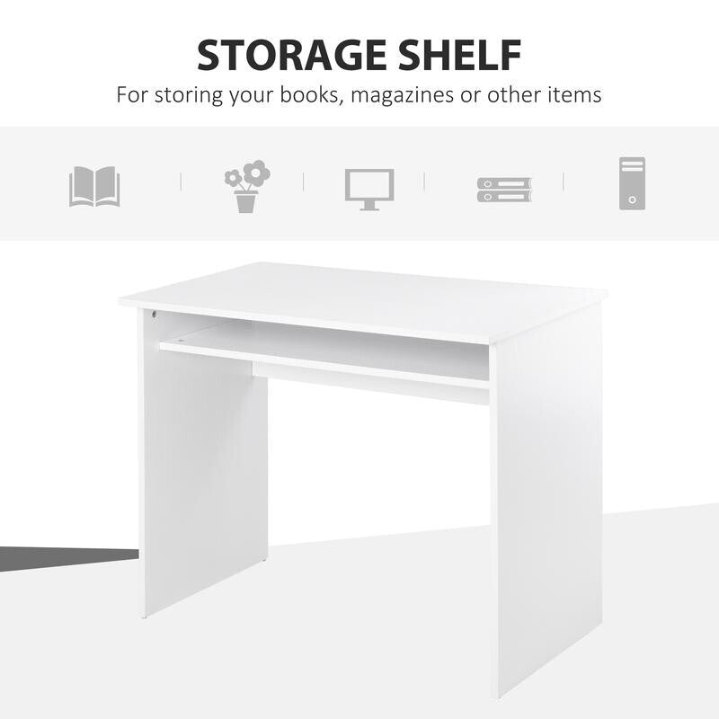 White Writing Desk PC Laptop Table 90cm Study Office Workstation Drawer