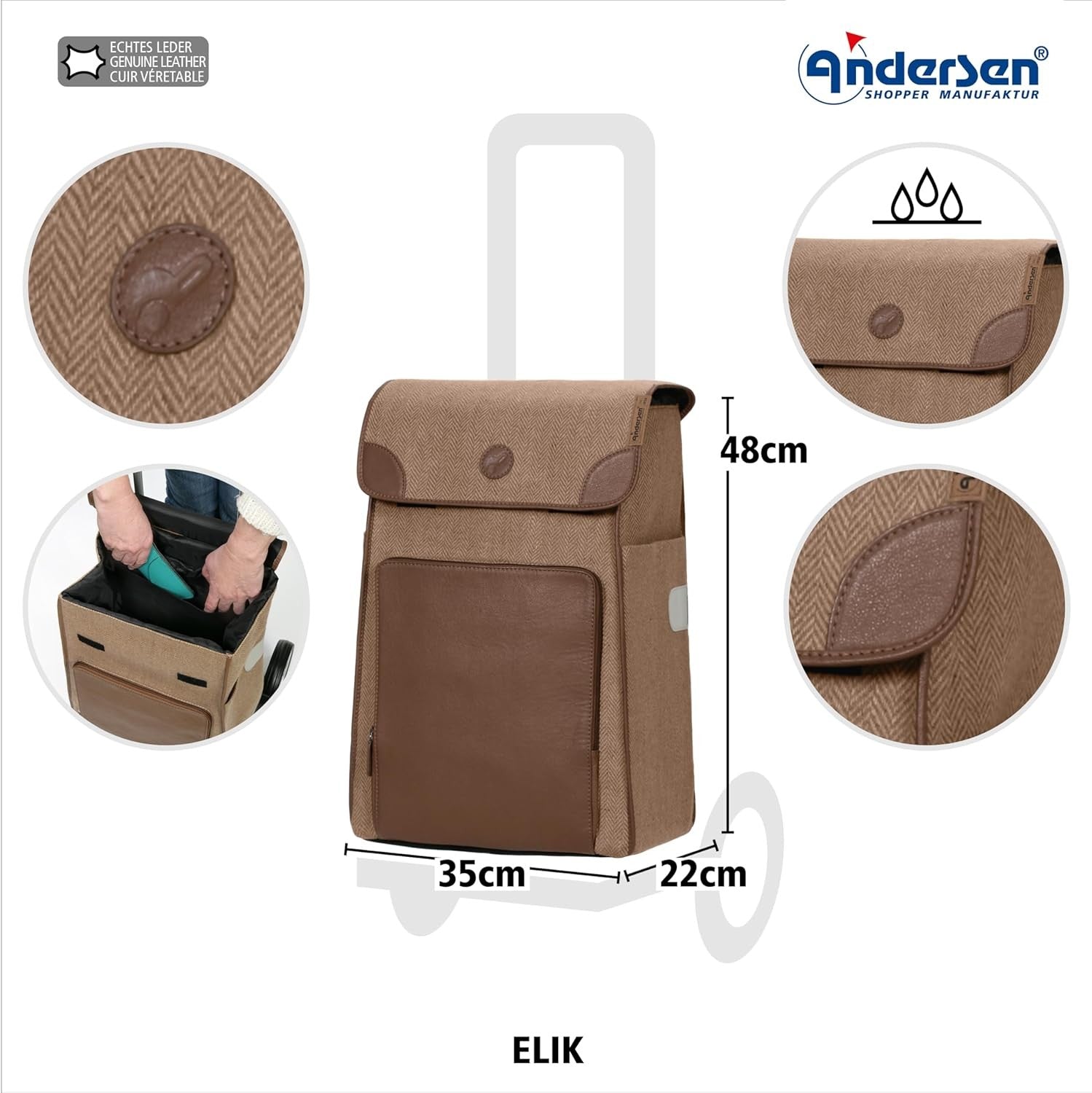 Luxury Shopping Trolley 38L Handmade Leather Lightweight Aluminium Removable