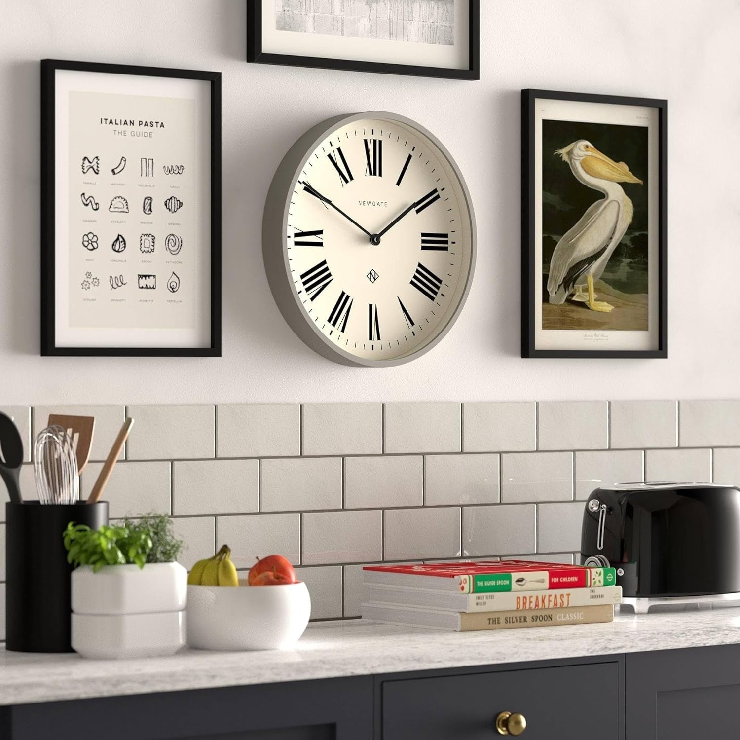 Italian Round Wall Clock 37cm | Large Roman Numerals | Modern Kitchen Decor