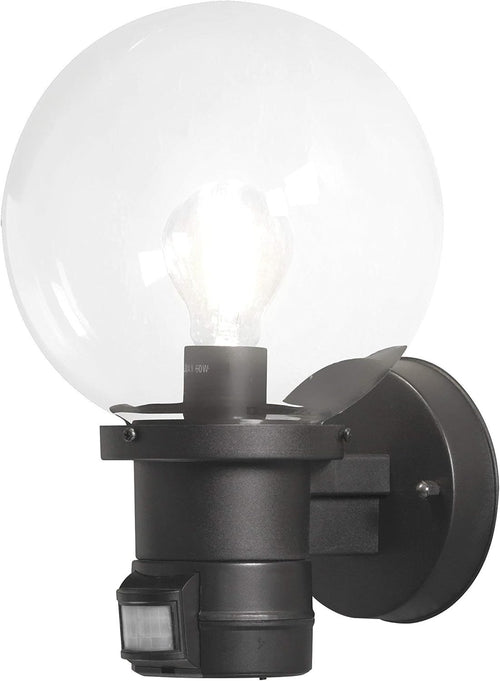 Motion Sensor Outdoor Wall Light PIR E27 IP44 Black Garden Lamp Glass