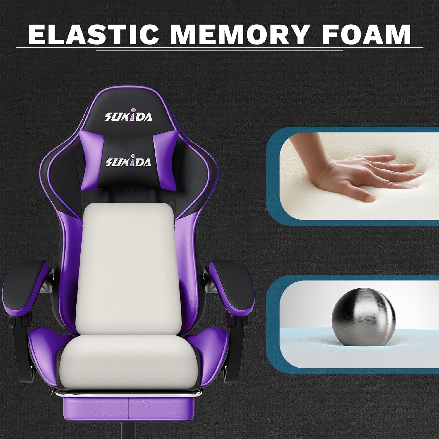 Ergonomic Gaming Chair with Footrest & Massage Support – Black Purple PC Seat