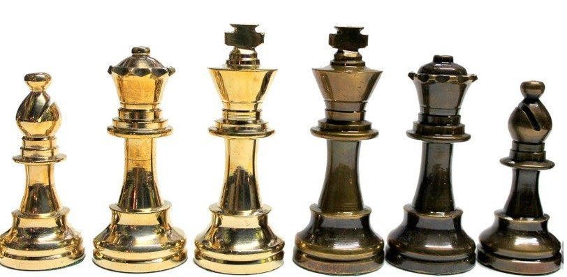 Luxury 3" Brass Staunton Chess Pieces – Hand-Carved Metal Chessmen Set