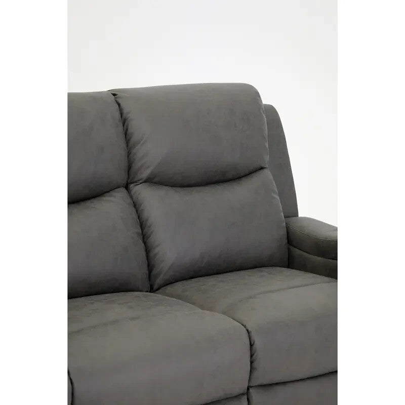 Grey Faux Leather 3 Seater Recliner Sofa with Cup Holders & Lumbar Support