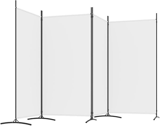 4 Panel Folding Room Divider White Privacy Screen 346x180cm Fabric Partition