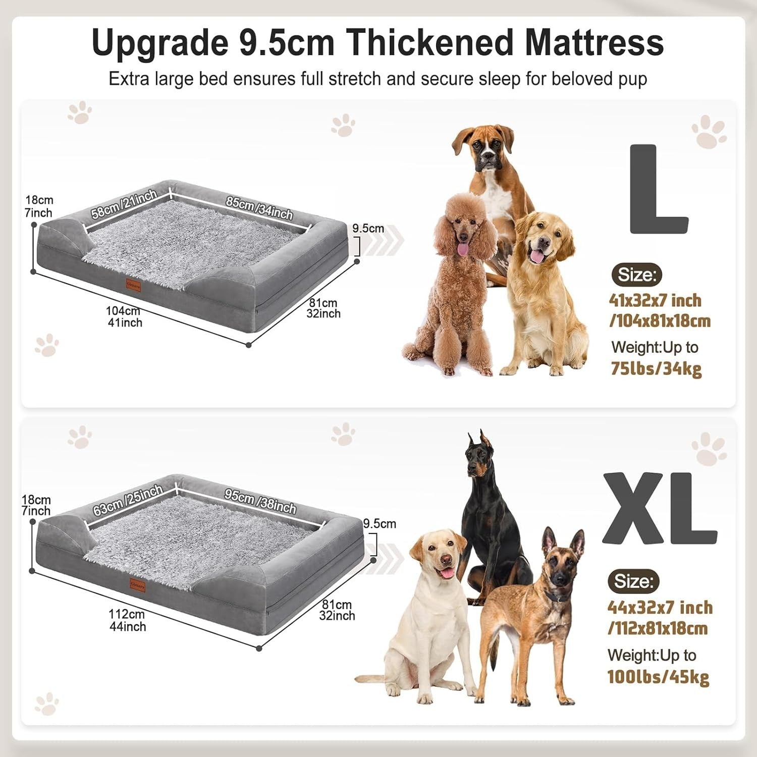 Orthopedic Dog Bed 9.5cm Memory Foam Sofa Washable