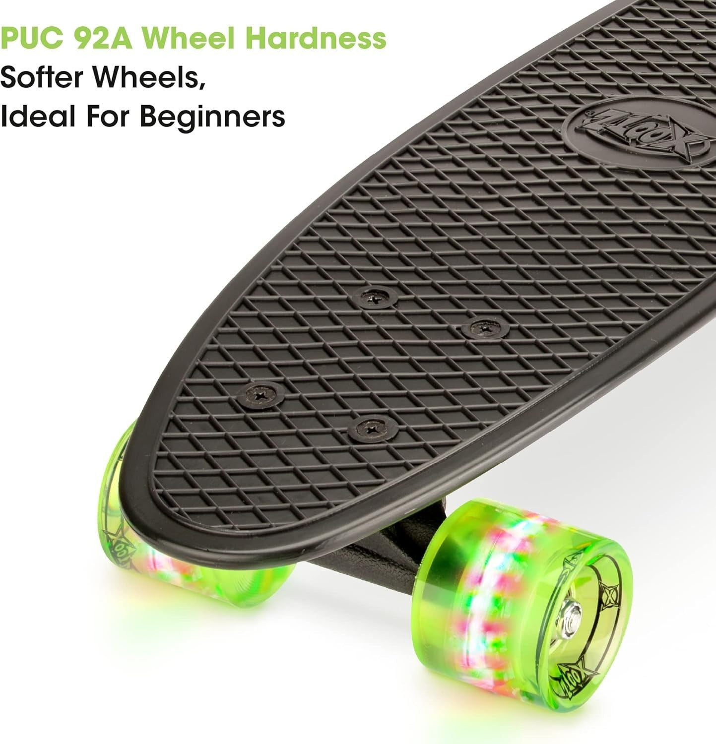 22in Retro Plastic Skateboard LED Wheels Kids Beginner Cruiser Board