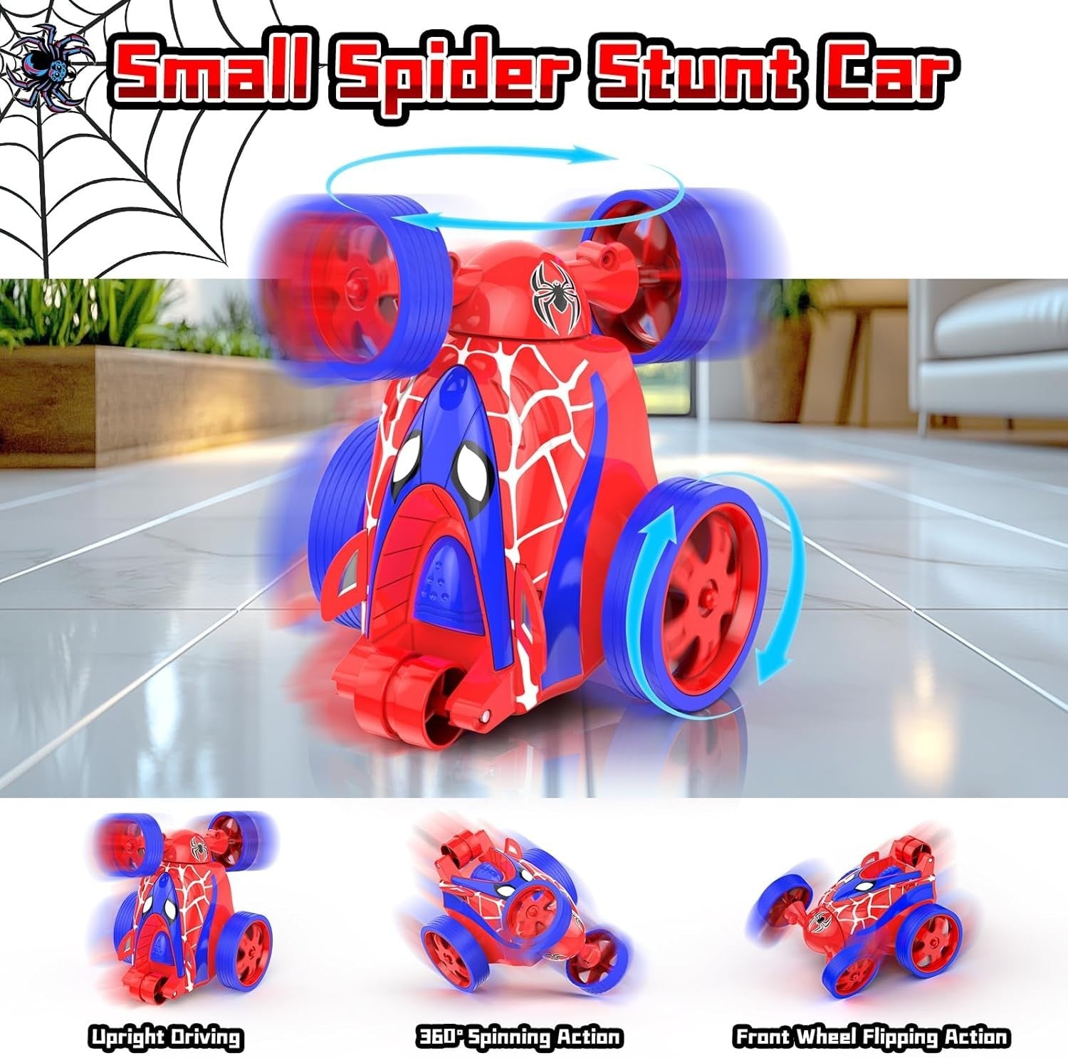 Spider Mini RC Stunt Car Toy for Kids 3–7 – 360° Spins, Vertical Drive