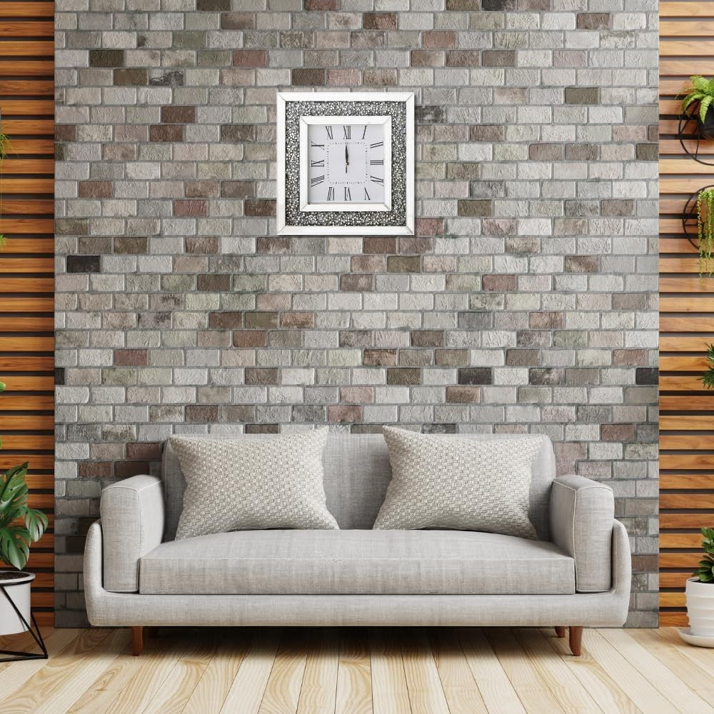 Luxury Diamante Mirror Wall Clock 35x35cm Silver Roman Numeral Silent Square