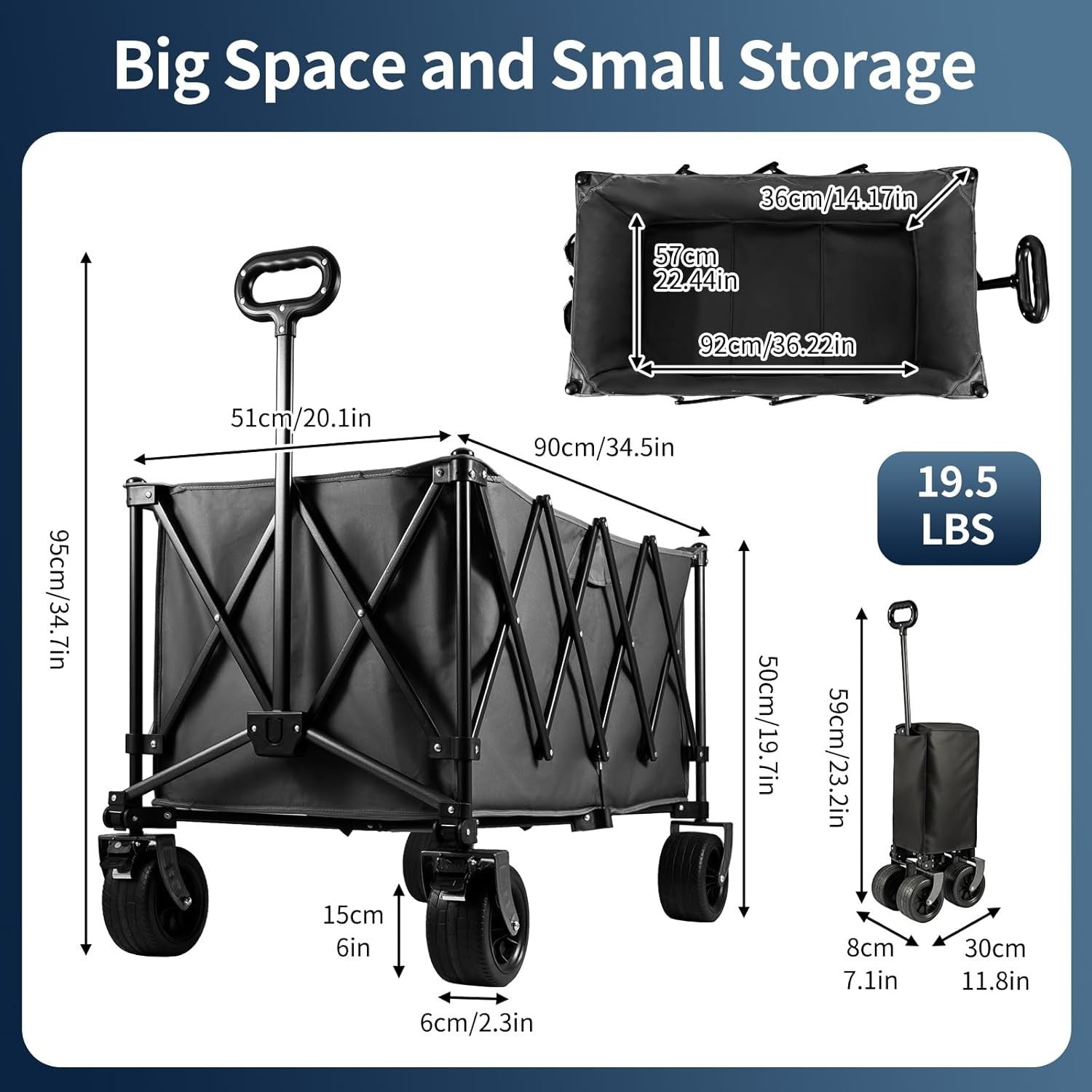 Heavy Duty 250L Folding Festival Camping Trolley All Terrain Wheels Adjustable