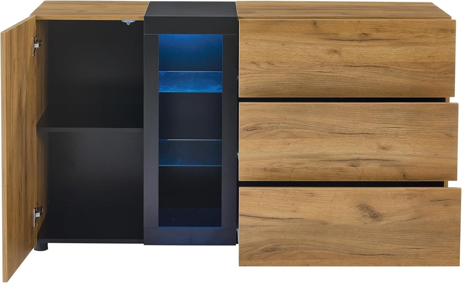 LED Sideboard Cabinet 3 Drawer Glass Shelf Unit Modern Storage Console