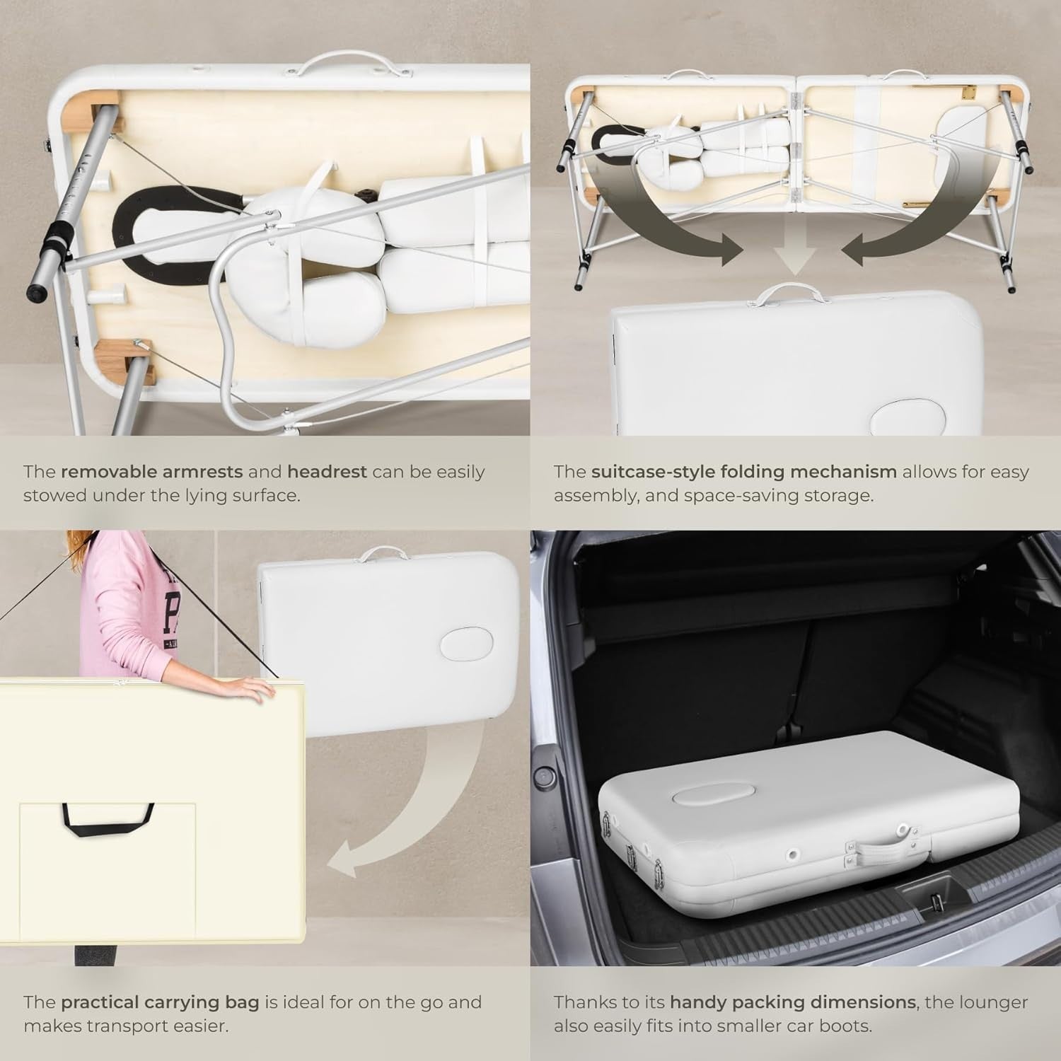 Portable 3 Section Massage Table Foldable Spa Beauty Bed 61cm Adjustable White