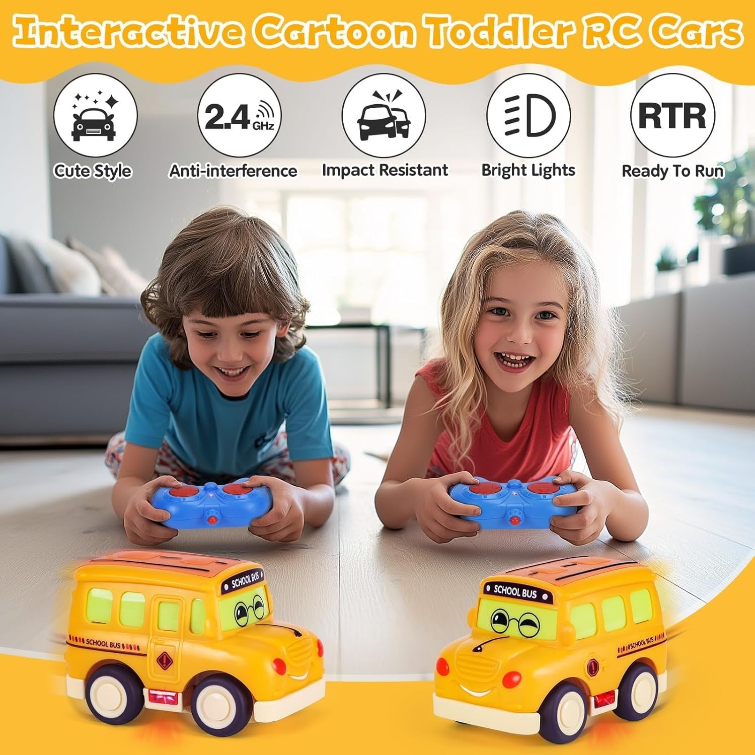 Cartoon RC School Bus 2.4GHz Remote Control Toy for Toddlers Boys Girls 1–3
