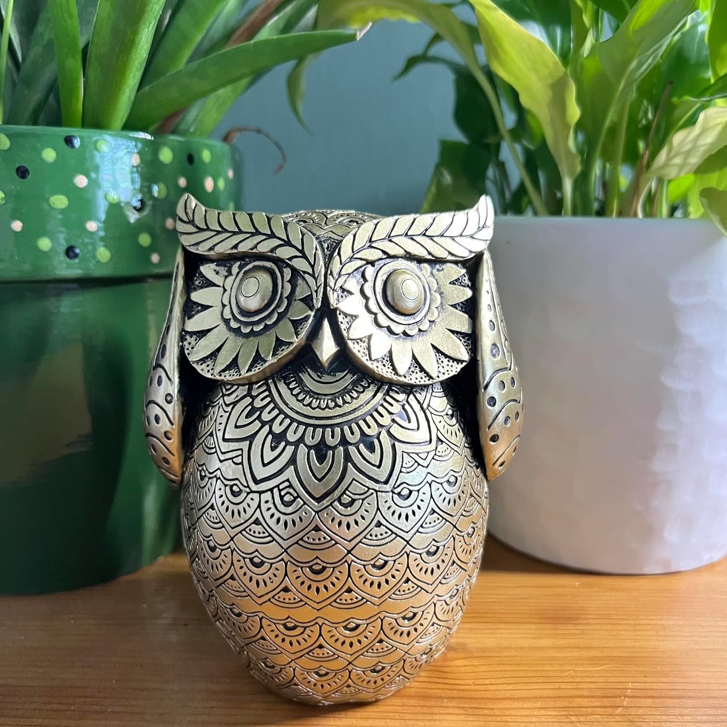 Golden Owl Ornament 13cm | Gold Home Decor Figurine | Detailed Polystone Statue