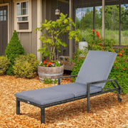 Rattan Outdoor Recliner Sun Lounger Chair Wheels 5-Level Backrest Patio