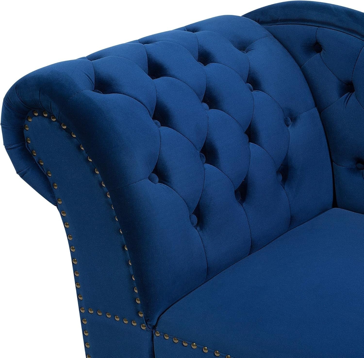 Blue Velvet Left Hand Chesterfield Chaise Lounge Tufted Back Classic Design