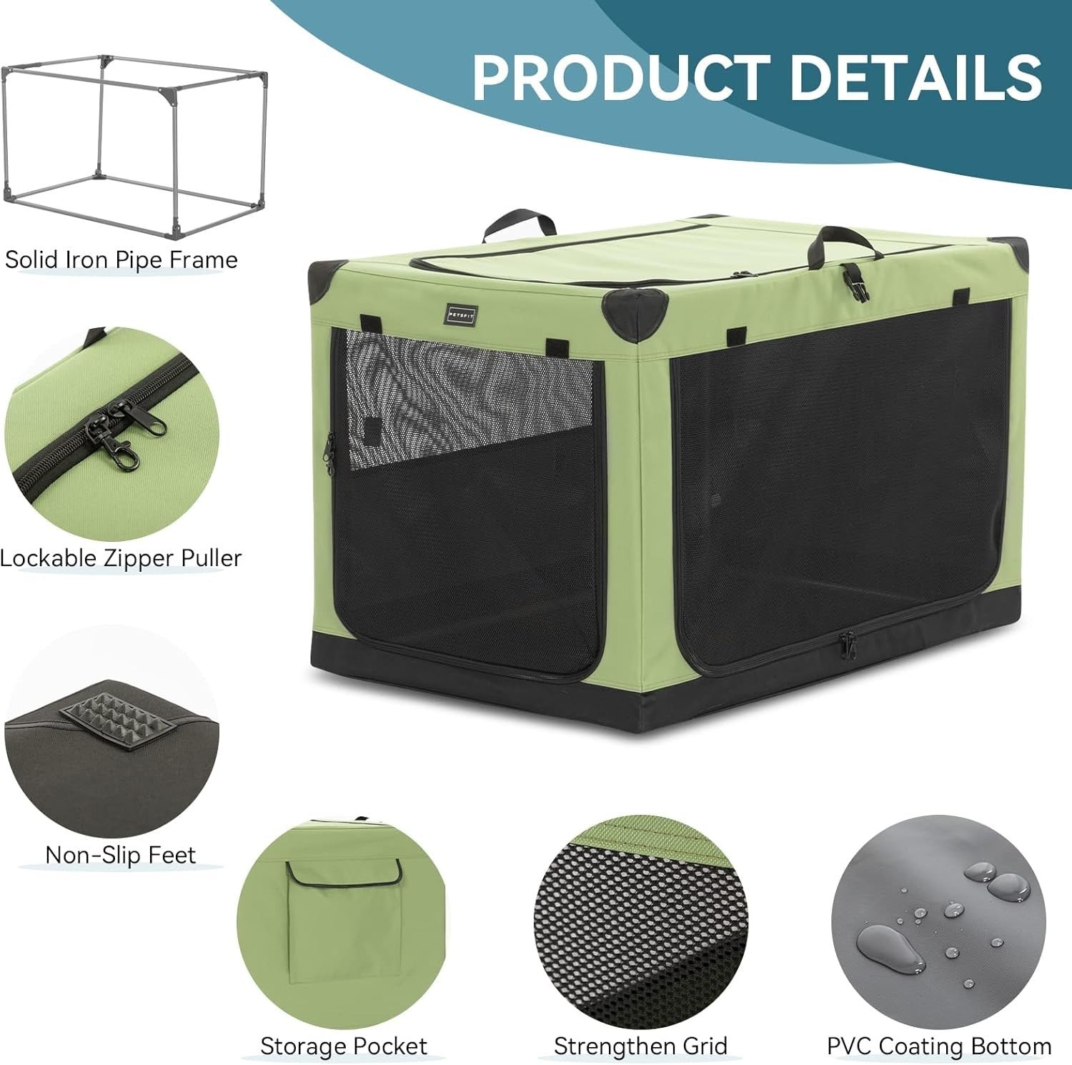 Petsfit Collapsible Dog Crate Foldable with Adjustable Fabric Cover, Extra Large