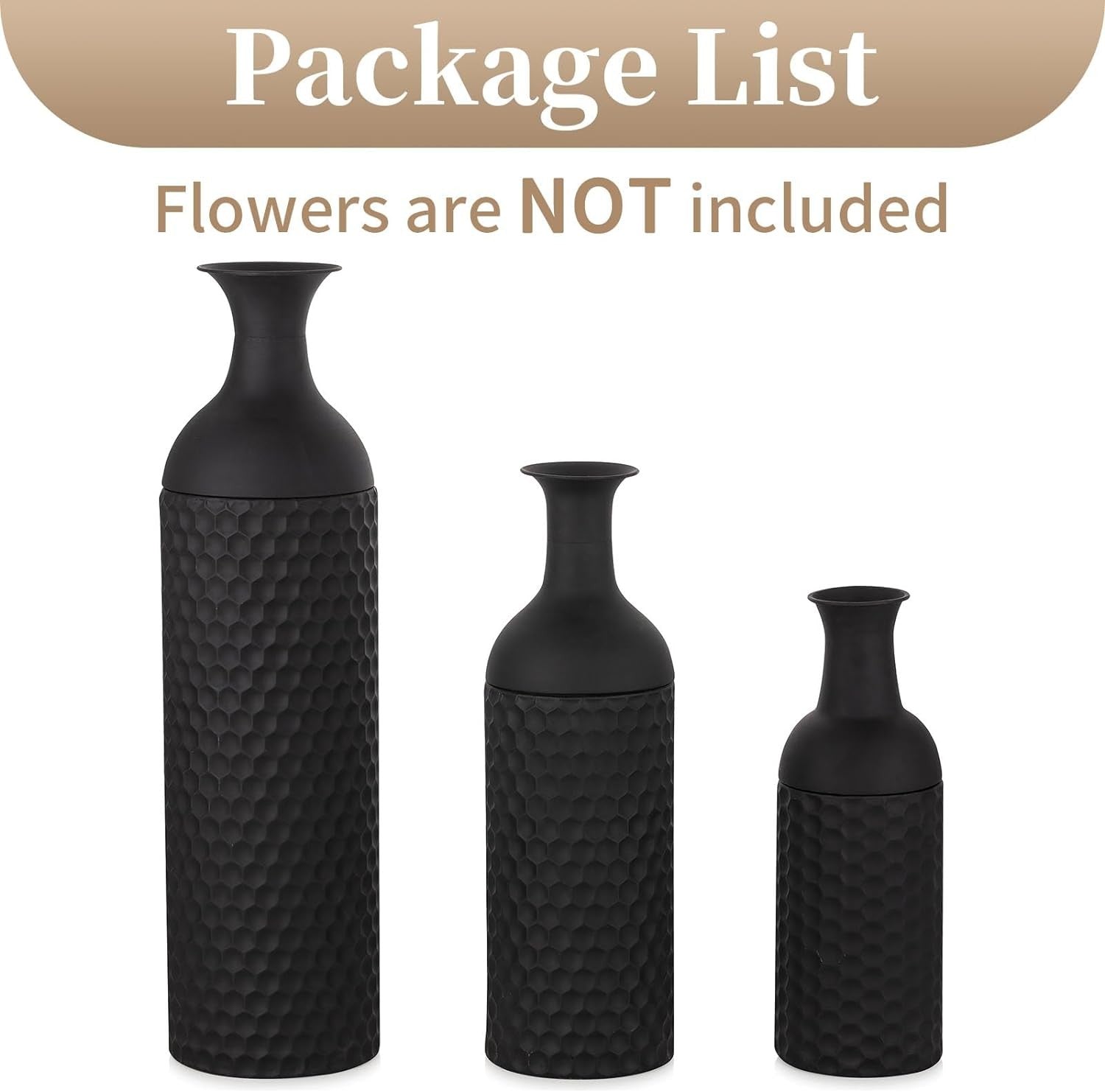 Large Black Floor Vase Set Tall Metal Standing Vases Modern Home Decor