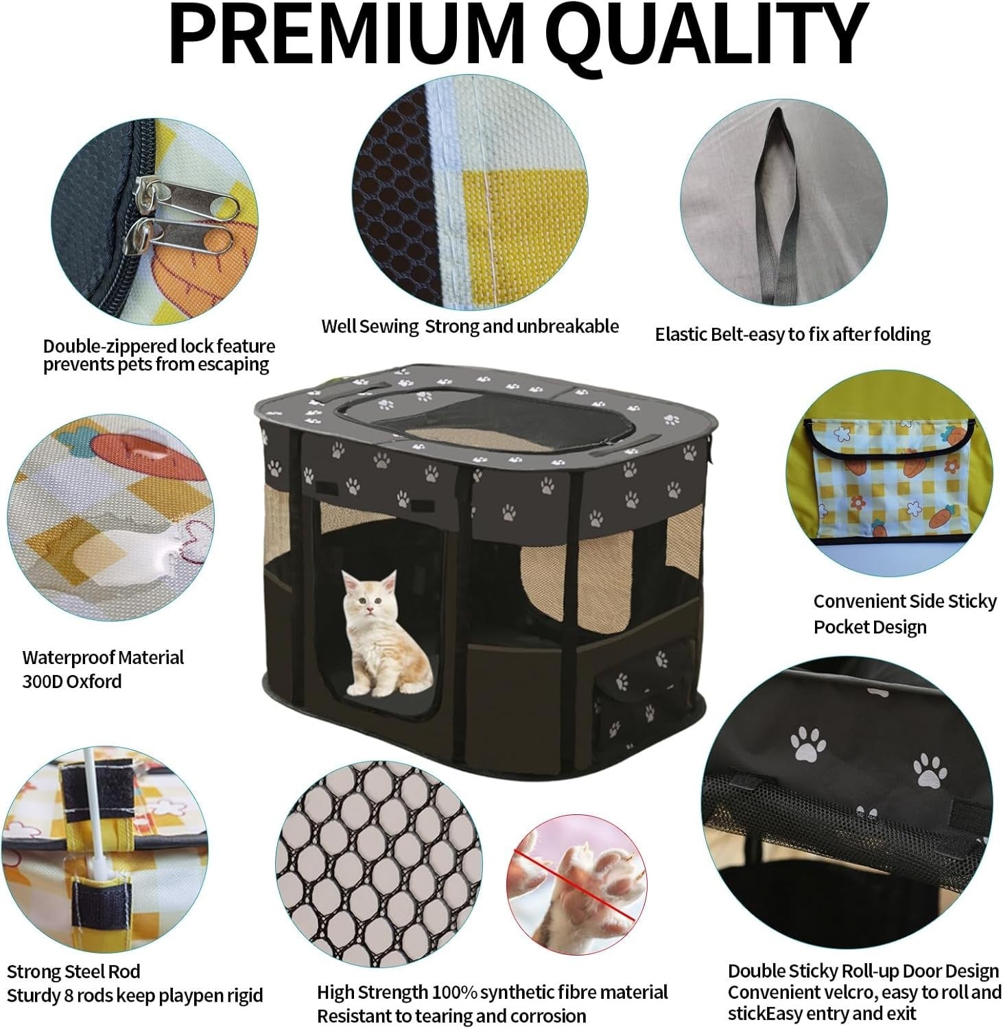 Portable Foldable Pet Playpen Tent – Small Dog Cat Puppy Indoor Outdoor Crate