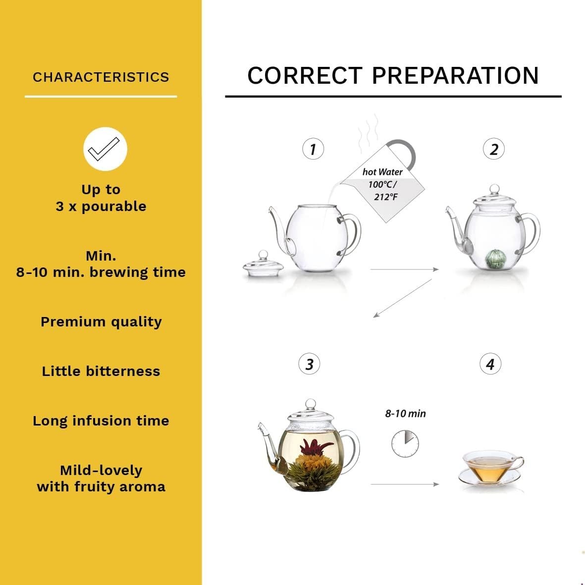 1.3L Glass Teapot Gift Set with Blooming Tea Flowers & Infuser
